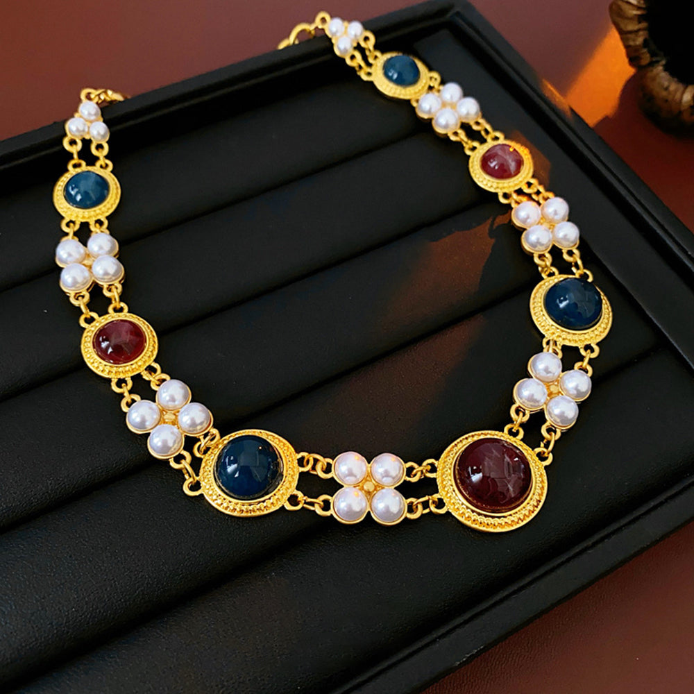 Vintage Artificial Pearl Geometry Shape Chain Necklace 6W6JNC930