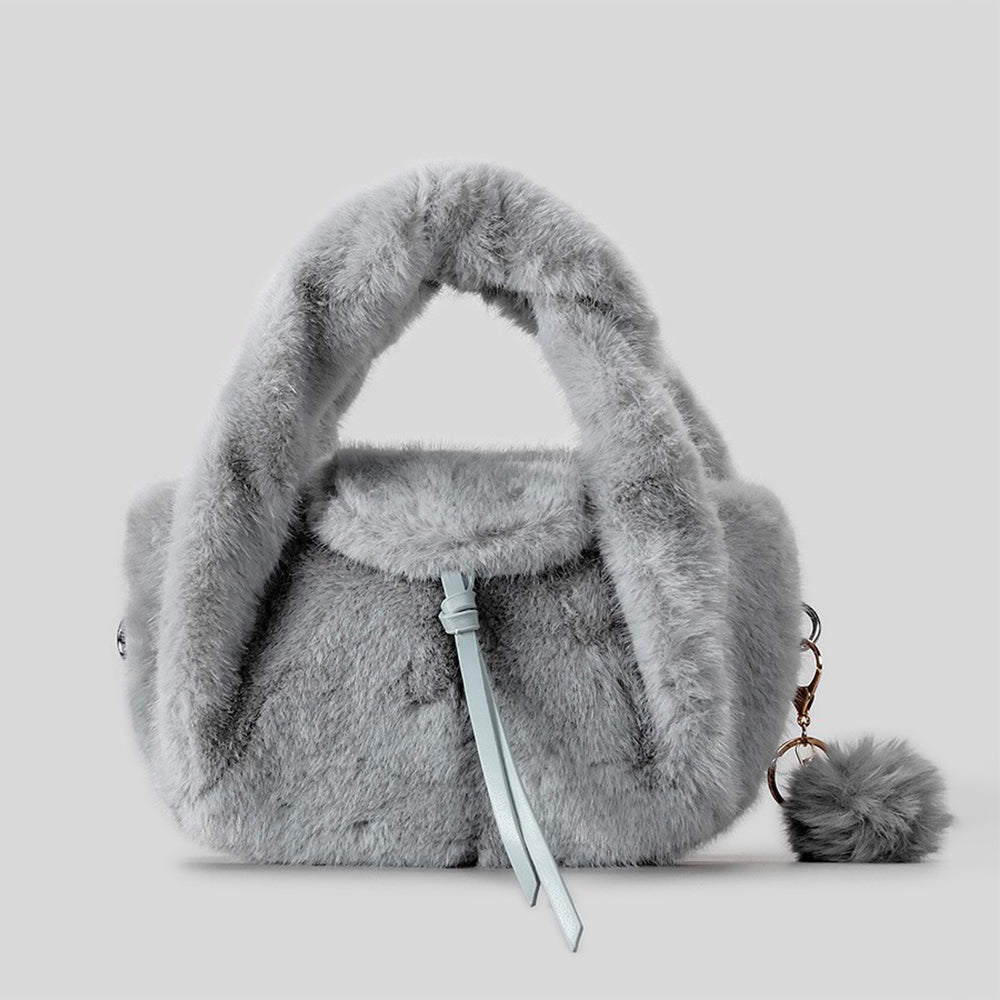 Cute Pompom Fuzzy Plush Solid Color Handbag 6W10BBG2394