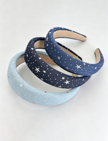 Retro Denim Star Rhinetone Fabric Wide Headband 6W6HBD291