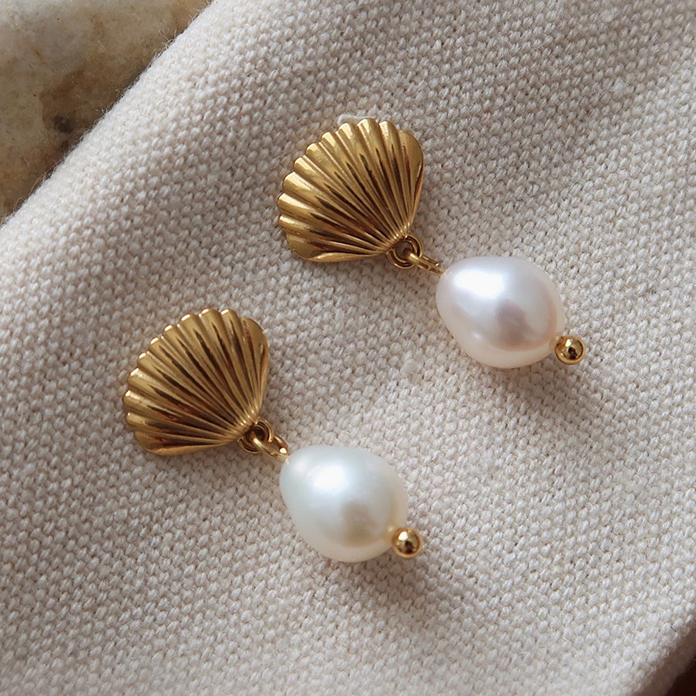 Shell Pearl Dangle Earrings - DippedShop Wholesale - #8131