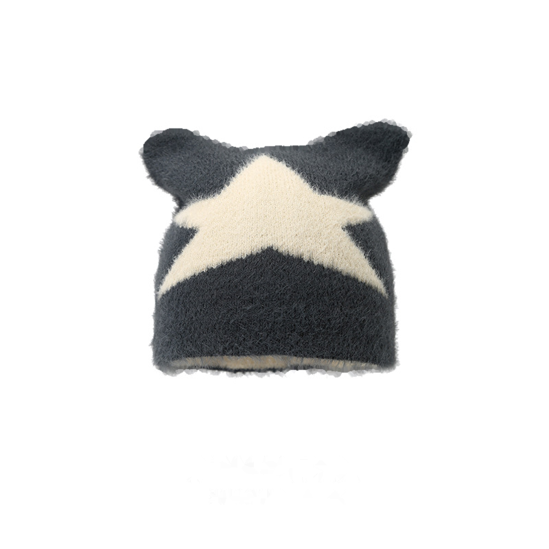 Cute Star Pattern Cat Ear Knit Beanie 6W6HAT683