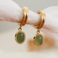 French Green Oval Gemstone Huggie Hoop Earrings 6W6JER913