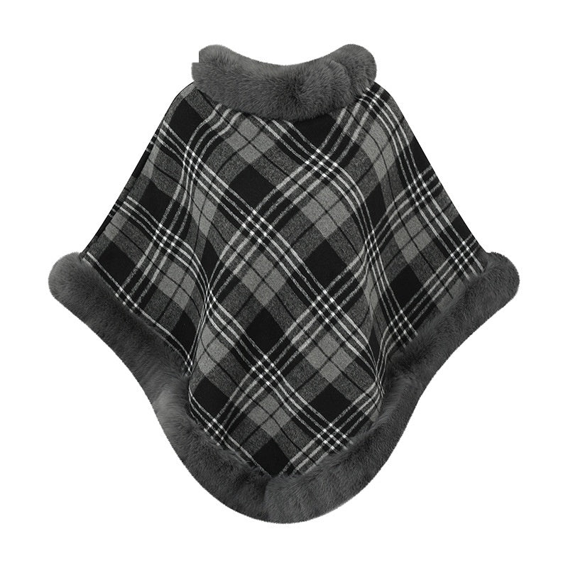 Plaid Faux Fur Knit Poncho - DippedShop Wholesale - #6083