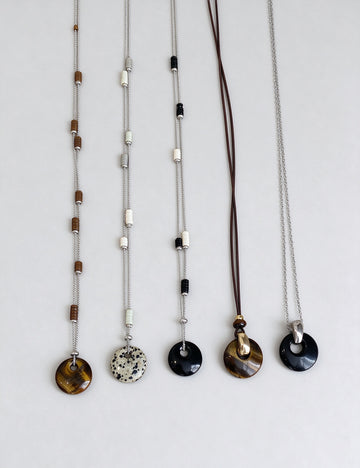 Gemstone Donut Coin Necklace - DippedShop Wholesale - #7283