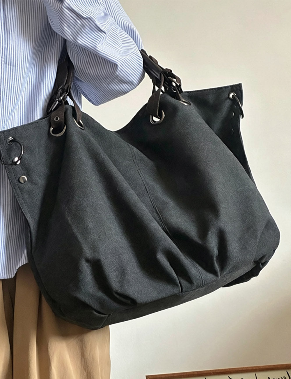 Casual Solid Color Large Capacity Canvas Tote Bag 6W10BBG1995