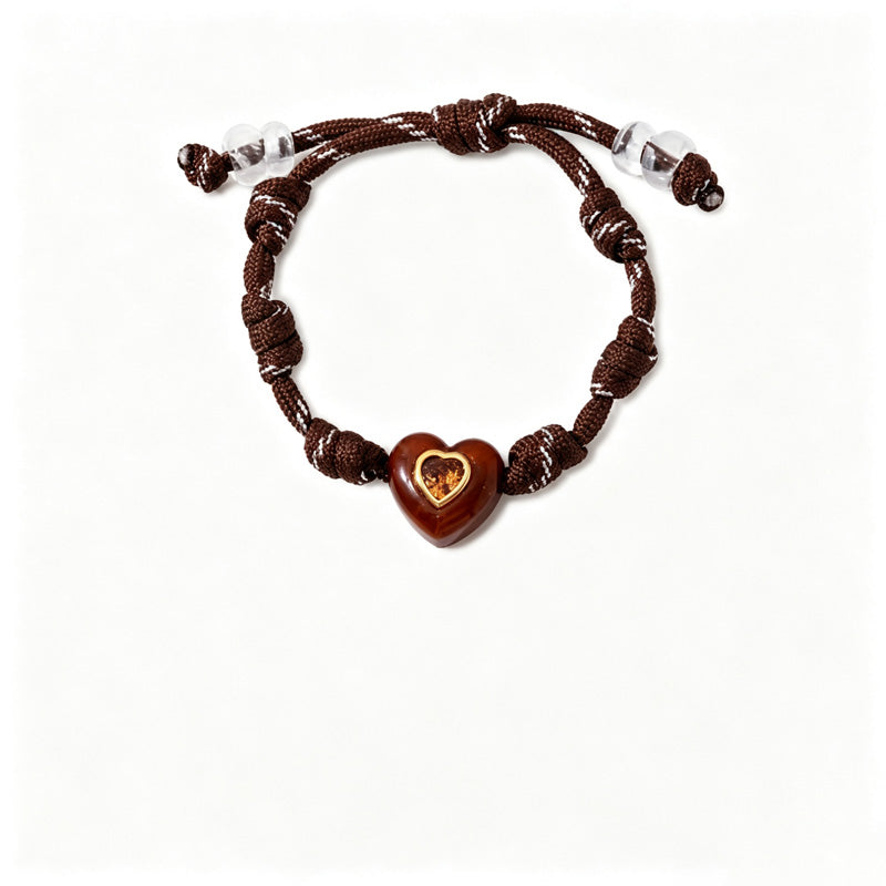 Personalized Heart Pendant Adjustable Rope Bracelet 6W6JBR532