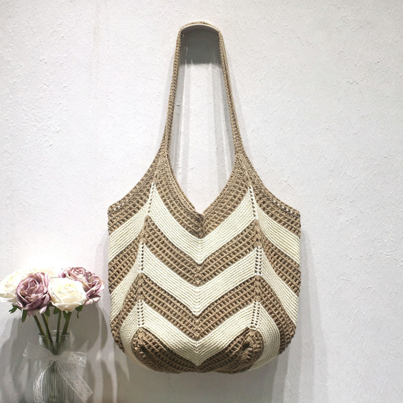 Casual Color Block Hollow Woven Tote Bag 6W10BBG1784