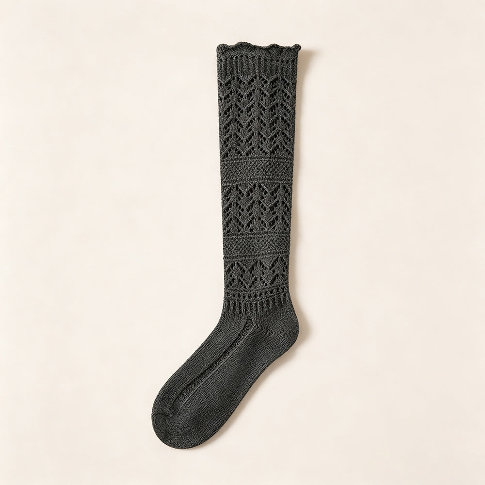 Solid Color Hollow Out Knit Calf Socks 6W8FSO887