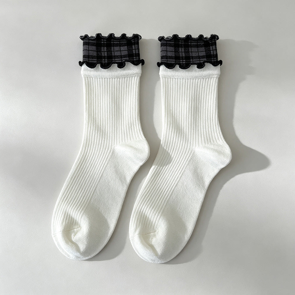 Ruffled Cuff Crew Socks - DippedShop Wholesale - #1987
