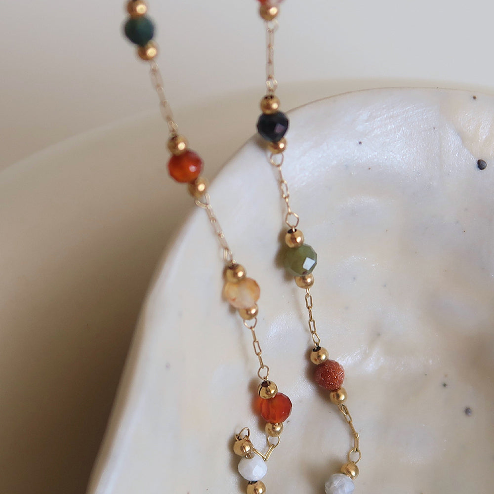 Boho Colorful Stone Bead Chain Necklace 6W6JNC1069