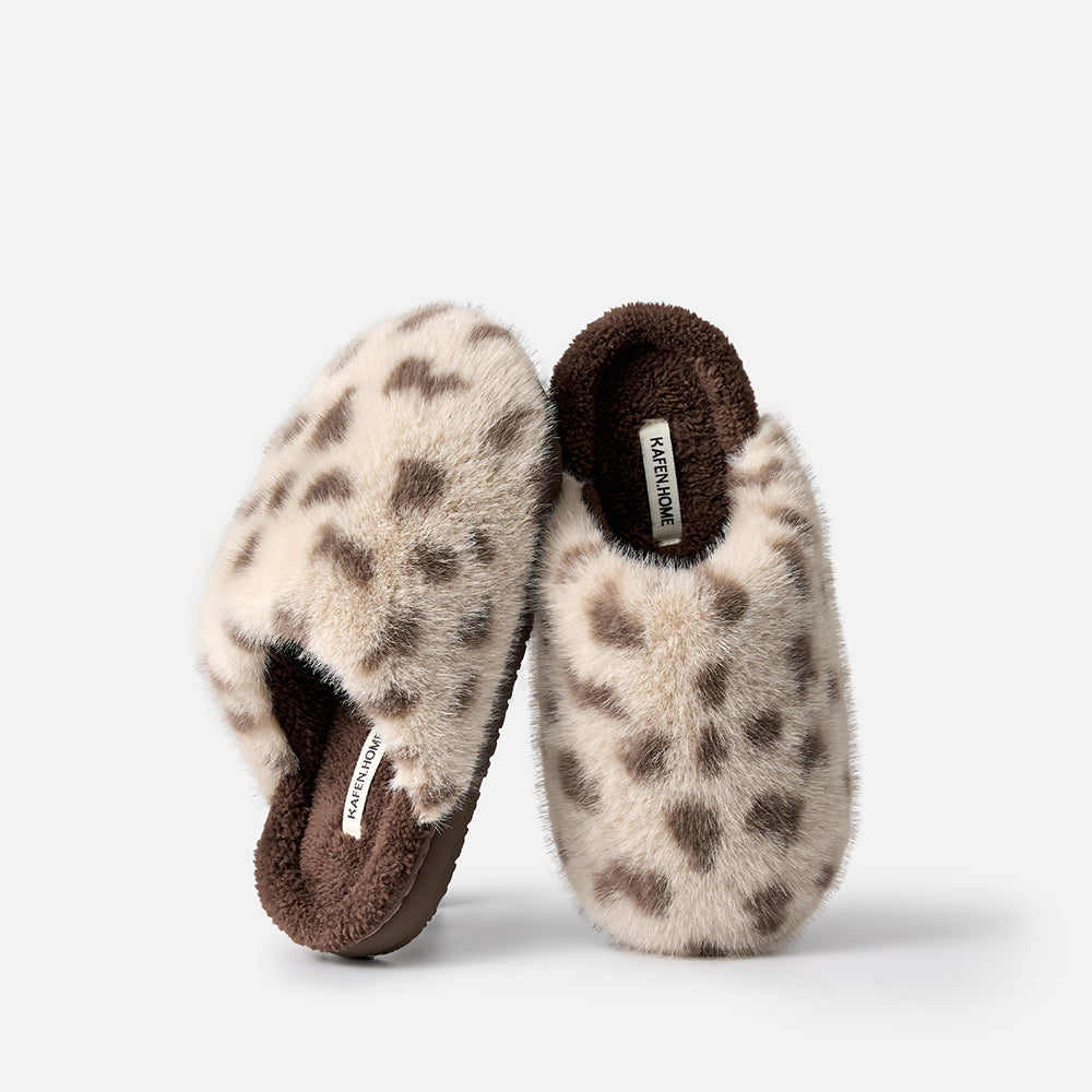 Fuzzy Plush Leopard Print Warm Indoor Slippers 6W8FSP284