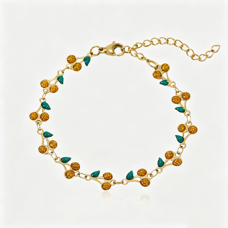 Cute Cherry Rhinestone Gold Plated Chain Bracelet 6W6JBR516