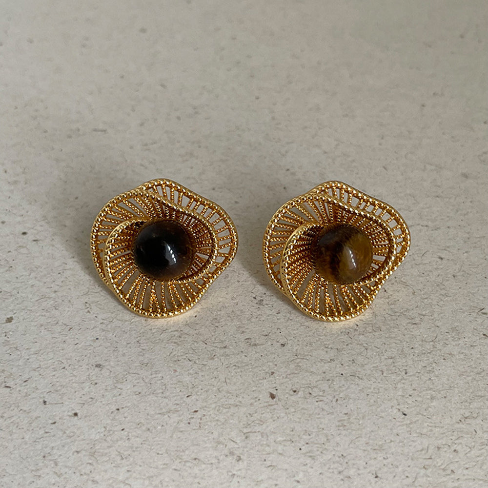 Tiger Eye Stone Stud Earrings - DippedShop Wholesale - #0163