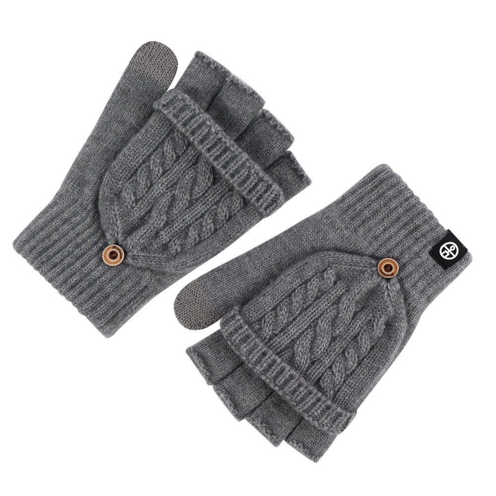 Simple Solid Color Fingerless Convertible Mittens Gloves 6W6GLO77