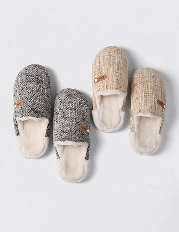 Vintage Plaid Fleece-Lined Indoor Slippers 6W8FSP287
