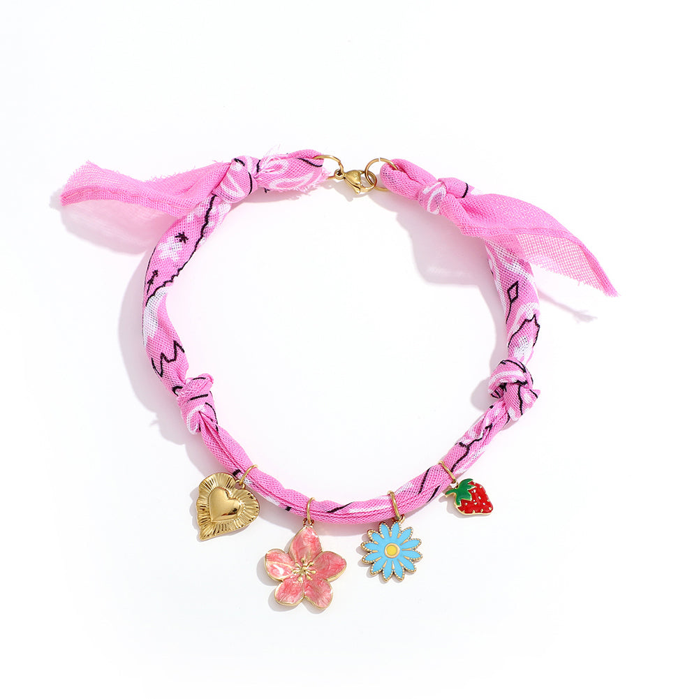Boho Handmade Woven Flower Charm Scarf Anklet 6W6JBR747