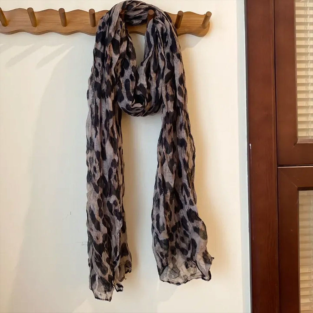 Vintage Leoaprd Print Cotton Linen Long Scarf 6W6NSC230