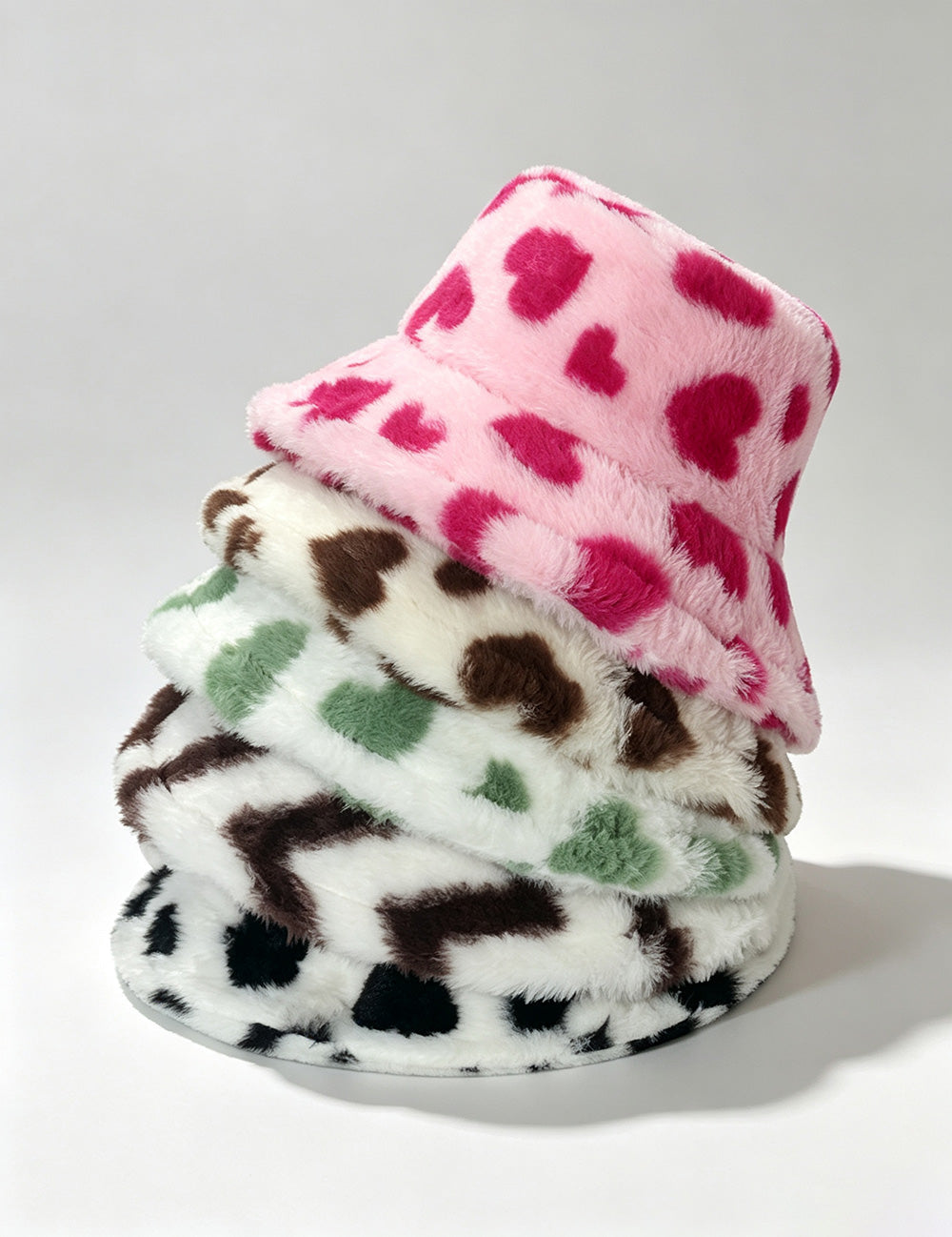 Trendy Heart Print Fluffy Plush Bucket Hat 6W6HAT808