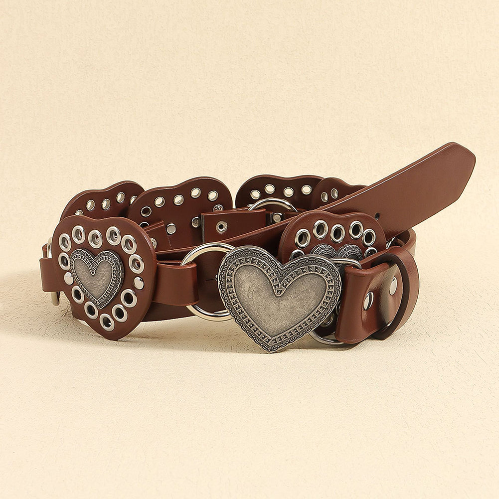 Vintage Metal Heart Wide Leather Waist Belt 6W6JBT211