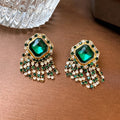 Vintage Emerald Crystal Tassel Dangle Earrings 6W6JER759