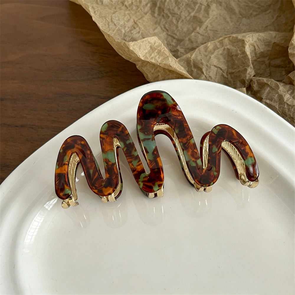 Elegant Tortoise Shell Wavy Acetate Hair Claw 6W6HCP1642