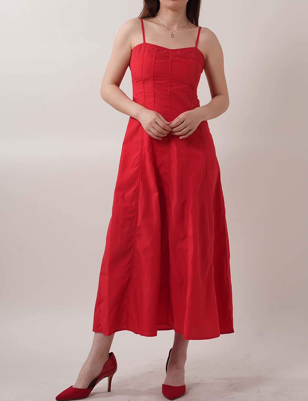 Slim Solid Color Spaghetti Midi Dresses DP25C428