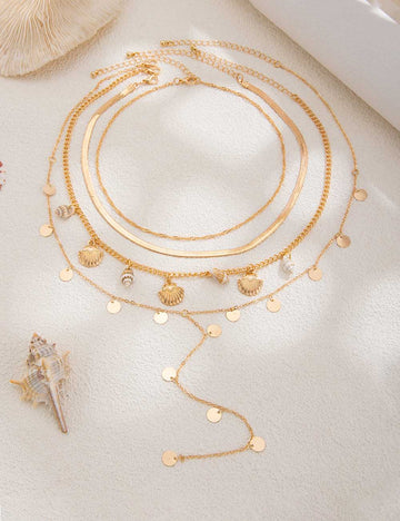 Multi-Layer Gold Shell Necklace - DippedShop Wholesale - #1459