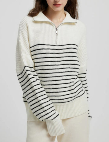 Striped Zipper High Collar Sweater DPT0807