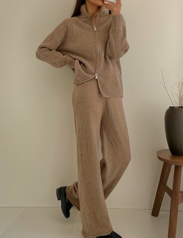 2 Pcs Knit Casual Cardigan Wide Leg Pants Set DP25H646