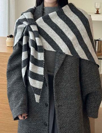 Simple Wool Blend Striped Triangle Winter Scarf DP25G597