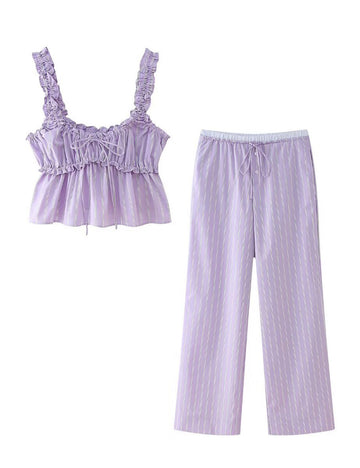 Casual Striped Sleeveless Top and Long Pants Sets DP25C934