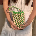 Beaded Woven Bucket Bag - DippedShop Wholesale - #2323