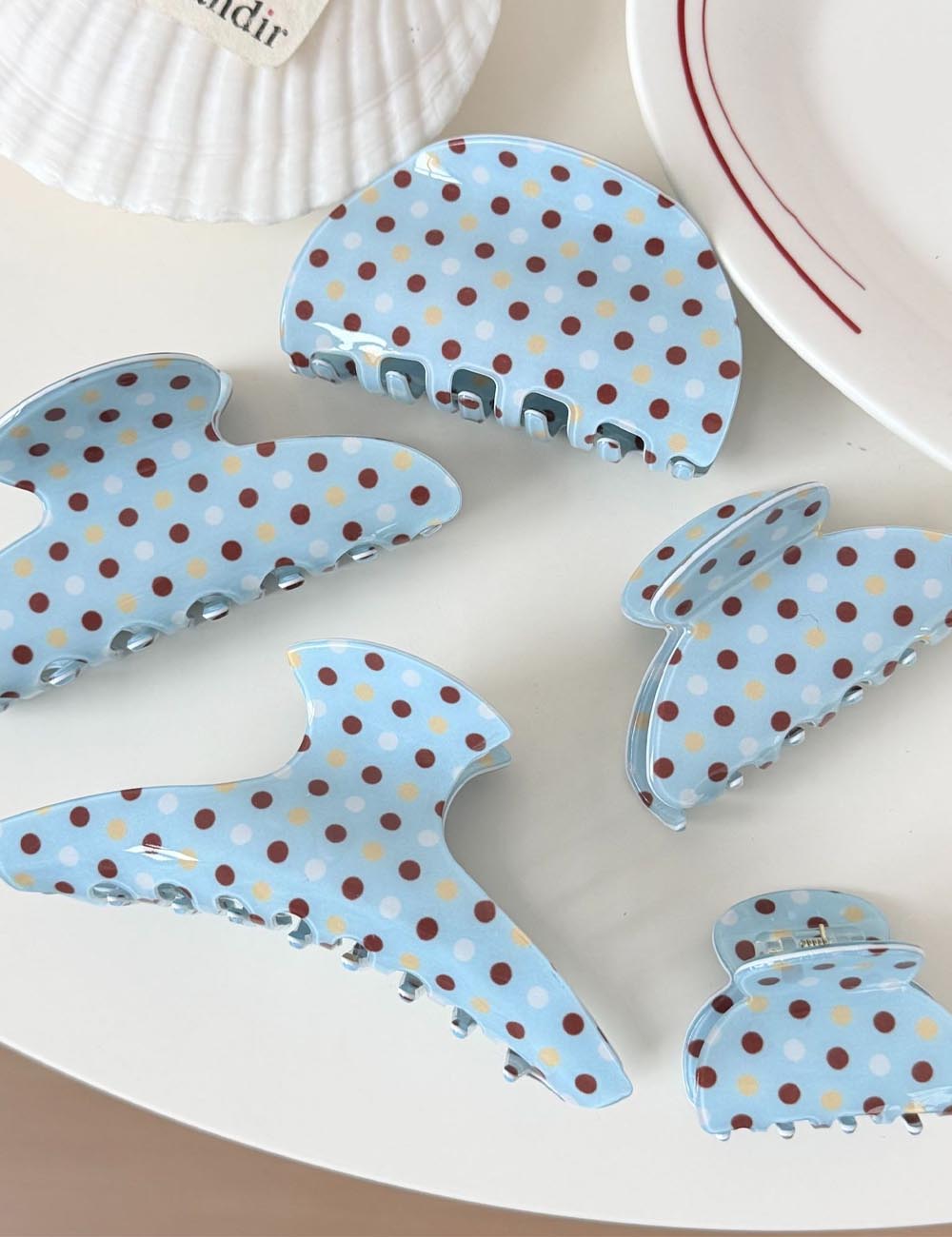 Vinyl Blue Polka Dot Hair Claw - DippedShop Wholesale - #5523
