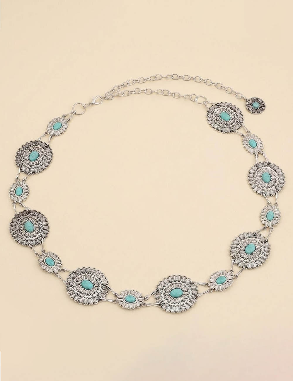 Vintage Turquoise Metal Concho Cowgirl Waist Chain 8ZA6JBC80L