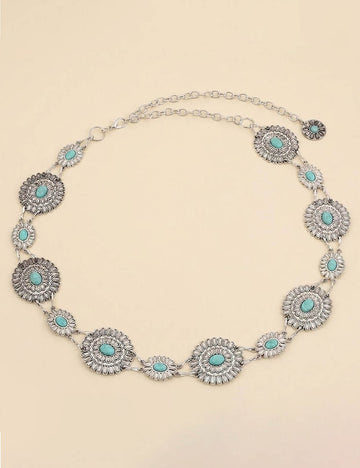 Vintage Turquoise Metal Concho Cowgirl Waist Chain 8ZA6JBC80L