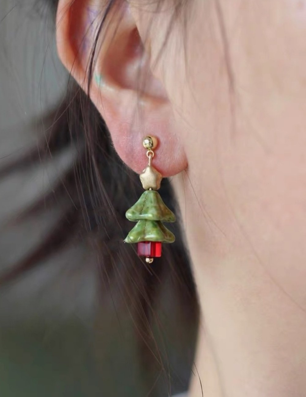 Simple Cute Christmas Tree Pendant Stud Earrings DPJE1923