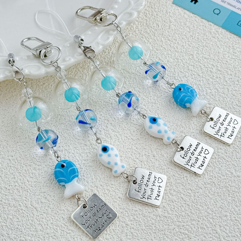 Cute Blue Fish Beaded Keychain Bag Charm DP25C908