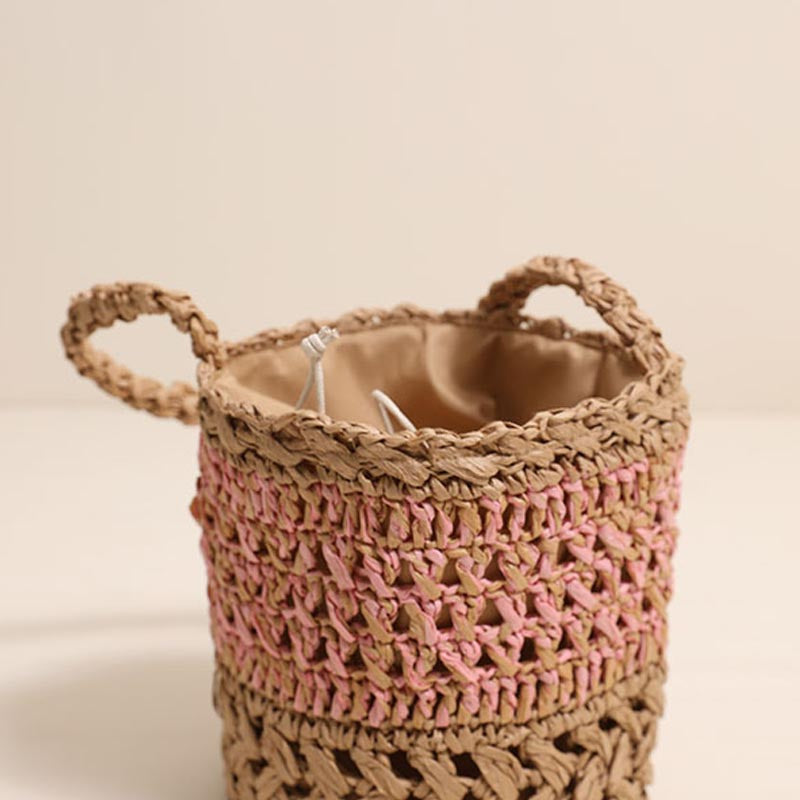 Color Contrast Straw Handbag - DippedShop Wholesale - #8355