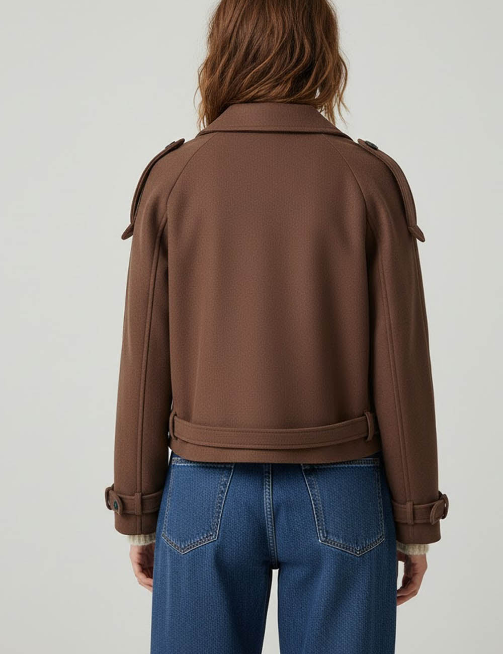 Winter Notch Collar Crop Pea Trench Coat DP25G988