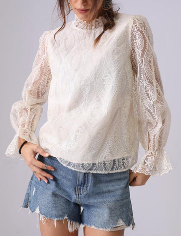 Trendy Hollow Out Embroidered Long Sleeve Top DP25D888