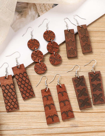 Minimalist Handmade Vintage Wooden Drop Earrings DP25D781