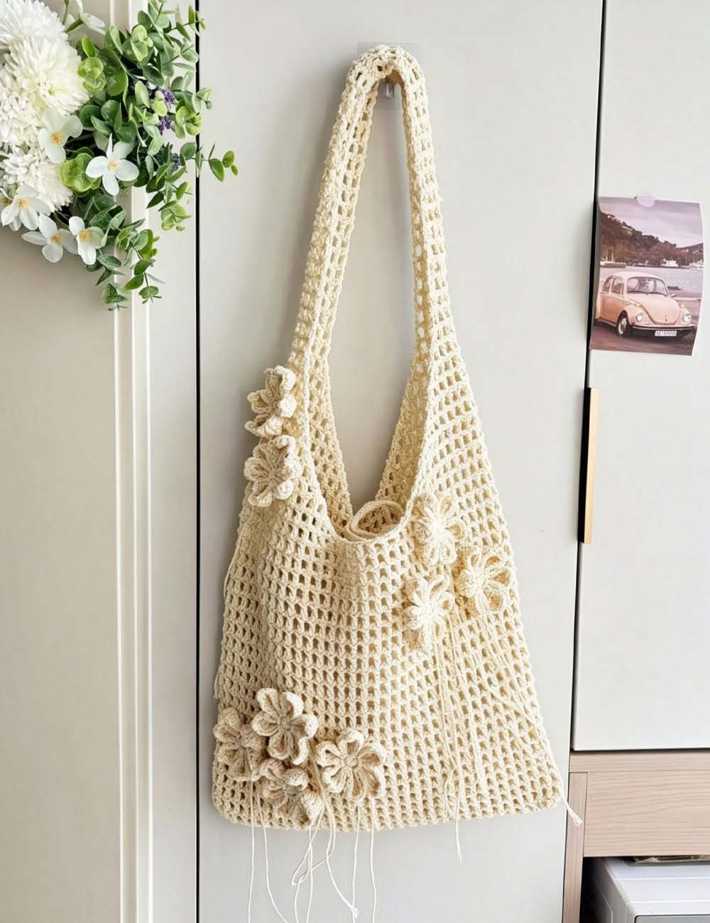 Crochet Flower Beach Tote Bag - DippedShop Wholesale - #4179