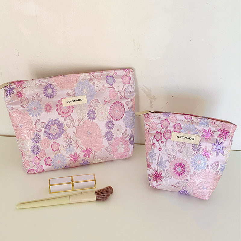 Minimalist Floral Jacquard Poratable Travel Cosmetic Bag MK2BW6W10BOB388