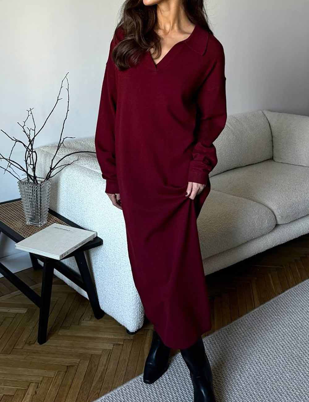 Fall Polo Collar Long Sleeve Maxi Dress DP25G557