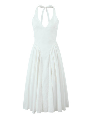 Solid Color Halter V-Neck Ruffle Maxi Dress DP25C973