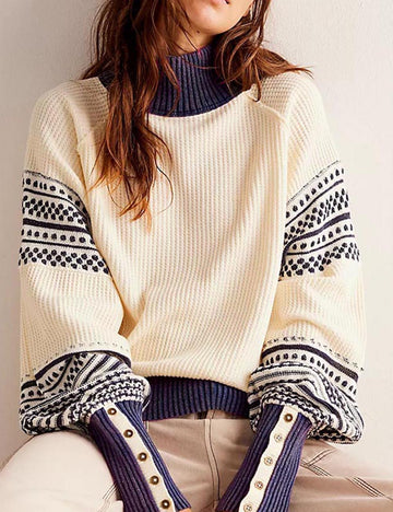 Trendy Color Block Mock Neck Pullover Sweater DP25H645