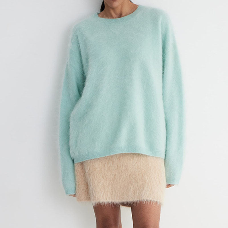 Winter Fuzzy Crew Neck Solid Color Knit Sweater DP25G947