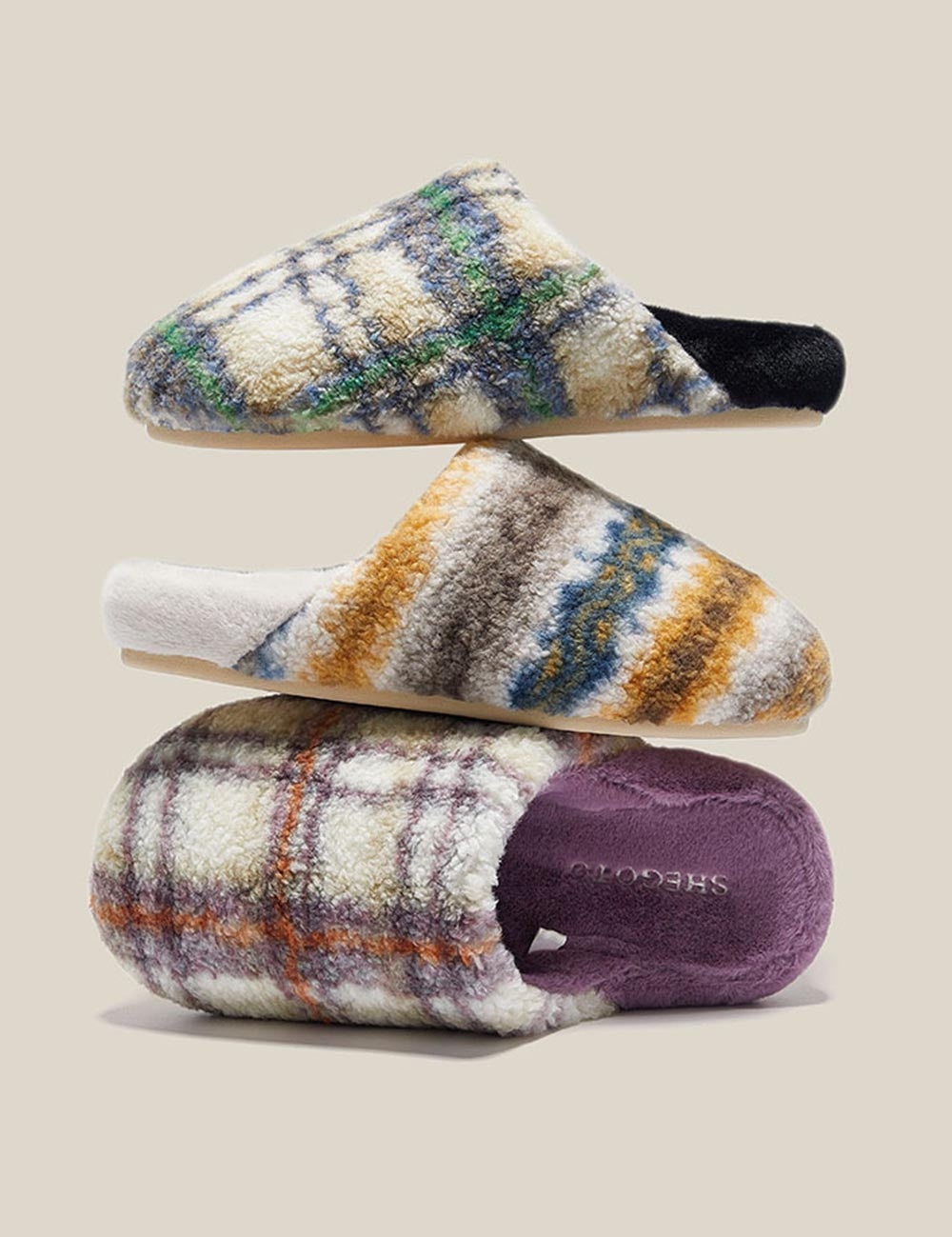 Plush Warm Thick Soles Color Block Slippers DP25G477