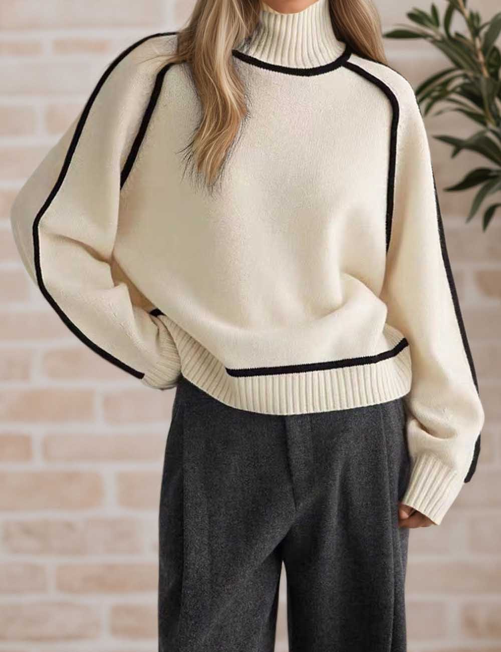 Elegant High Neck Ribbed Knit Sweater DP25G940