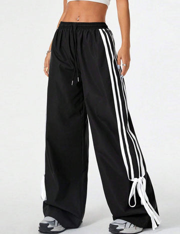 Striped Bow Tie Loose Straight Leg DP25A753